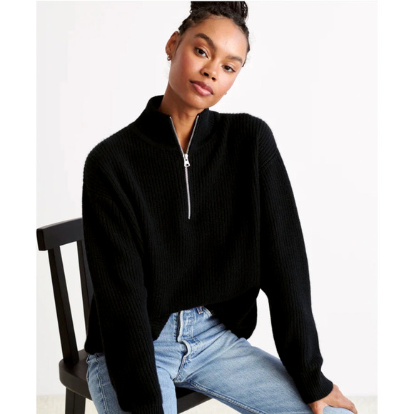 Jenni Kayne Sweaters - Jenni Kayne XXL 100% Cashmere Half Zip Fisherman Sweater $495 Ribbed Black